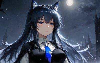 テキサス, 4k, 夜, 月, arknights, アニメキャラクター, 漫画, テキサス・ザ・オメルトーサ, arknightsキャラクター, テキサス・アルナイト