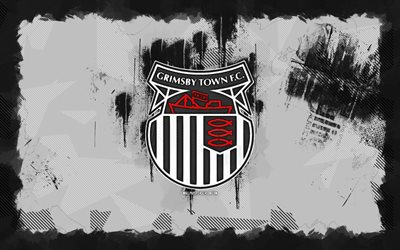 grimsby town fc logo de grunge, 4k, liga dos, fondo grune blanco, fútbol, grimsby town fc emblem, fútbol americano, logotipo de grimsby town fc, grimsby town fc, club de fútbol inglés, pueblo de grimsby