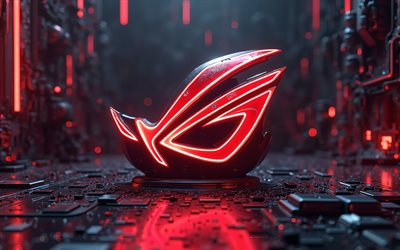 ROG logo, 4k, Republic of Gamers, dark hi-tech background, ROG Asus red neon logo, ROG, red neon light, X-ray, ROG emblem, ROG 3d logo, ROG Asus