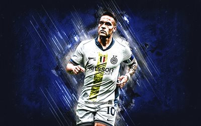 Lautaro Martinez, Argentine footballer, FC Internazionale, Inter Milan, blue background, Serie A, Italy, football, Champions League, Lautaro Martinez Inter Milan