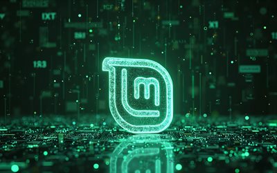linux mint  logo, 4k, tumma hi tech tausta, linux mint neon  logo, vihreä neonvalo, röntgenkuva, linux, linux minttumerkki, linux mint 3d  logo, linux  minttu