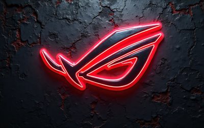 4k, rogo rog metal, fond de pierre noire, néons rouges, république des joueurs, logo rog 3d, œuvres d'art, asus rog, logo de la république des joueurs, logo rog, asus, rog