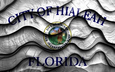 4k, علم هياليه, المدن الأمريكية, أعلام الأمواج ثلاثية الأبعاد الخشبية, يوم hialeah, الولايات المتحدة الأمريكية, hialeah العلم الخشبي, هياليه فلوريدا, هياليه