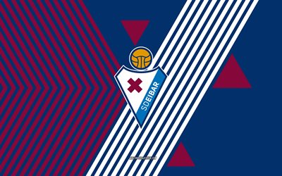 sd eibar logosu, 4k, ispanyol futbol takımı, bordo mavi çizgiler arka plan, sd eibar, segunda, ispanya, hat sanatı, sd eibar amblemi, futbol