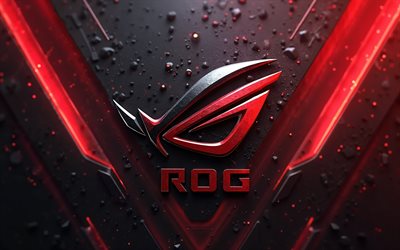 ROG logo, 4k, red black abstract background, Republic of Gamers, ROG, red neon light, ASUS, ROG 3d logo, metal black background, ASUS ROG