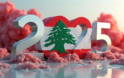 2025 libanon, 4k, fahren sie ins libanon 2025, libanon 2025 ziffern, 3d  kunst, libanon  flagge, 2025 3d  ziffern, libanesische flagge, 2025 konzepte, libanon