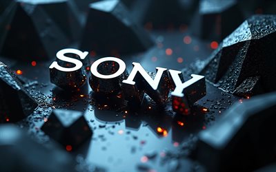 4k, ソニーメタルロゴ, ボケ, 石の背景, 暗闇, ソニー3dロゴ, アートワーク, ソニーロゴ, エレクトロニクスブランド, ソニー