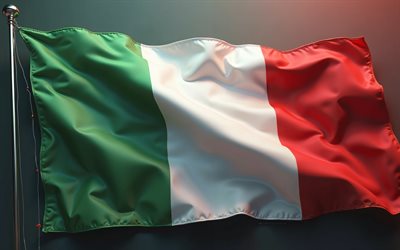 4k, Italy flag on flagpole, colorful background, flag of Italy, minimalism, Italy flag, italian flag, Italy, fabric waves Italy flag, Italy fabric flag