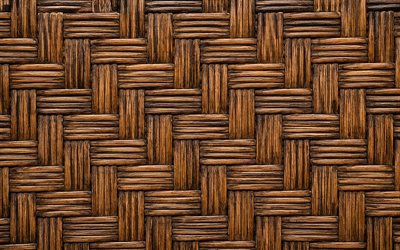 wooden wickerwork background, 4k, woven basketry texture, natural textures, weaving textures, wickerwork textures, brown weaving backgrounds, interweaving patterns, wickerwork, wickerwork backgrounds, brown wickerwork background