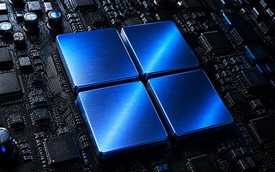 logotipo pulido metálico azul de windows 11, 4k, fondo de tecnología negro, emblema 3d de windows 11, logotipo 3d de windows 11, signo de windows 11, logotipo de windows 11, ventanas 11, logotipo de windows, ventanas