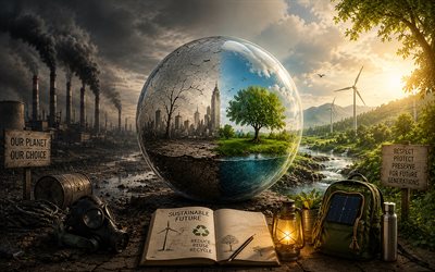 4k, إنقاذ الأرض, المجال الزجاجي, التلوث البيئي, فن ثلاثي الأبعاد, مفاهيم البيئة, حماية الطبيعة, المفاهيم البيئية, الصناعة الثقيلة, ضرر على البيئة, الشجرة الخضراء والمصانع, حفظ مفاهيم الأرض