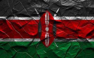 4k, kenya bayrağı, taş doku, afrika, kenya 3d bayrağı, çatlaklar ile arka plan, senegal