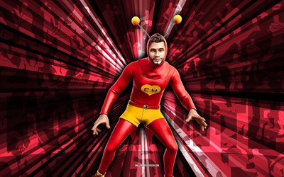 4k, guerrero colorado, sfondo di raggi rossi, pelle guerrero colorado, guerrero colorado fortnite, arte astratta, pelle guerrero colorado hiro, personaggi di fortnite, fortnite, arte creativa