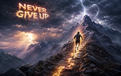 4k, älä koskaan anna periksi, tie huipulle, vuoren huipulla, vuoren valloitus, motivaatio, inspiraatiota, nousu huipulle, suosittuja lyhyitä lainauksia, älä koskaan luovu käsitteistä, älä koskaan luovu inspiraatiosta, älä koskaan anna periksi art