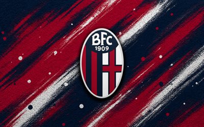 Bologna FC logo, 4k, purple blue paint background, Bologna FC, Italian football club, Bologna FC emblem, Serie A, Italy, Bologna