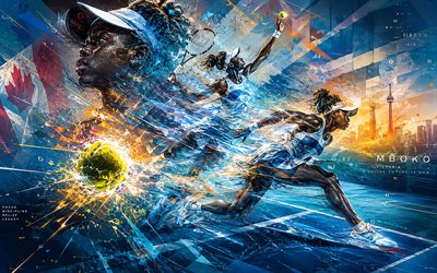 victoria mboko, 4k, tenista canadiense, wta, arte de líneas abstractas azules, tenis, victoria mboko arte, asociación de tenis femenino, arte creativo, líneas de luz azul