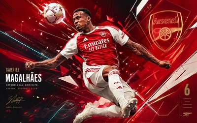 4k, Gabriel, Arsenal FC, vector art, red abstract vector background, Gabriel Arsenal FC, creative art, Arsenal FC logo, Gabriel Arsenal, football, Arsenal, Gabriel Magalhaes