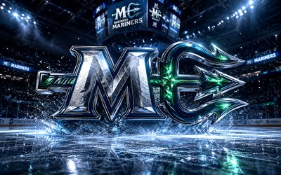 4k, Maine Mariners metal logo, spotlights, ice arena, ECHL, creative, hockey, Maine Mariners logo, hockey stadium, Maine Mariners 3D logo, american hockey team, Maine Mariners