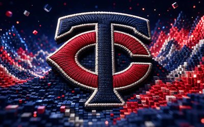 minnesota twins kumaş logosu, 4k, mavi kırmızı kumaş arka plan, mlb, beyzbol, minnesota twins logosu, minnesota twins amblemi, amerikan beyzbol takımı, minnesota ikizleri
