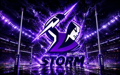 شعار ملبورن ستورم مجردة, 4k, خلفية مجردة البنفسجي الأزرق, nrl, ملعب الرجبي, شعار ملبورن ستورم, شعار عاصفة ملبورن, لعبة الركبي, فريق الرجبي الأسترالي, ملبورن العاصفة
