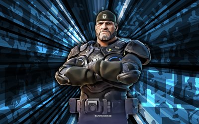 4k, marcus fenix ​​nero opaco, sfondo raggi blu, pelle marcus fenix ​​nera opaca, marcus fenix ​​fortnite nero opaco, arte astratta, pelle marcus fenix ​​nero opaco fortnite, personaggi di fortnite, fortnite, arte creativa