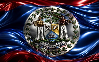 bandeira metálica de belize, 4k, bandeiras 3d metálicas, países norte americanos, bandeira de belize, dia de belize, obra de arte, bandeira de metal de belize, belize, símbolos nacionais de belize