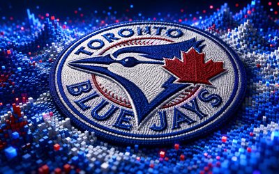 Toronto Blue Jays fabric logo, 4k, blue red 3D background, MLB, baseball, Toronto Blue Jays logo, Toronto Blue Jays emblem, canadian baseball team, Toronto Blue Jays