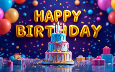 dreistöckige geburtstagstorte, 4k, bunte dekorationen, fünf kerzen, alles gute zum 5 jahrestag, alles gute zum geburtstag, mehrfarbiger geburtstagskuchen, geburtstagskuchen, alles gute zum geburtstag konzepte, 5 jähriges jubiläum, geburtstagstorte mit kerzen