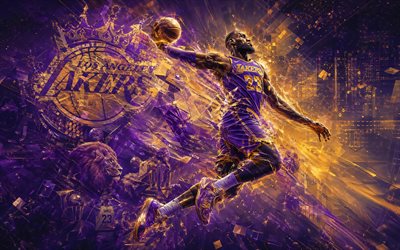 4k, ليبرون جيمس, comcreatove, خلفية مجردة البنفسجي, لوس أنجلوس ليكرز, الدوري الاميركي للمحترفين, الطائر ليبرون جيمس, فن المعجبين, شعار لوس أنجلوس ليكرز, ليبرون جيمس 4k, أضواء النيون البنفسجي, كرة السلة, ليبرون جيمس ليكرز, لوس انجليس ليكرز