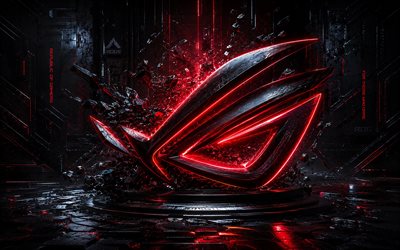 Asus ROG logo, 4K, black stones background, Republic of Gamers, Asus ROG stone logo, Asus ROG 3D logo, Asus ROG emblem, ROG logo, ROG, Asus ROG