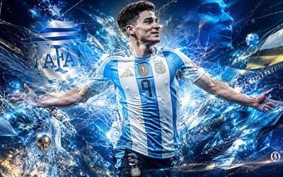جوليان ألفاريز, منتخب الأرجنتين لكرة القدم, فن المعجبين, خلفية خطوط مجردة بيضاء زرقاء, جوليان ألفاريز الأرجنتين, الفن الإبداعي, شعار منتخب الأرجنتين لكرة القدم, كرة القدم, الأرجنتين