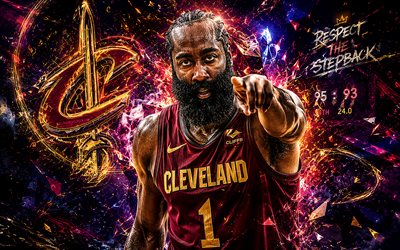 4k, جيمس هاردن, خلفية مجردة الأرجواني, كليفلاند كافالييرز, الدوري الاميركي للمحترفين, كرة السلة, جيمس هاردن 4k, الفن جيمس هاردن, فن المعجبين, جيمس هاردن كليفلاند كافالييرز, كافس
