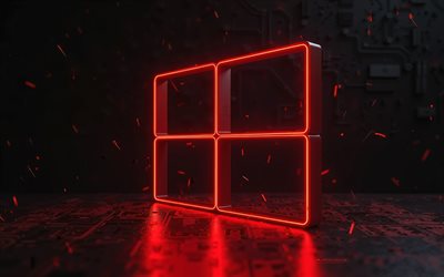 windows red 11 logo, 4k, siyah yüksek teknoloji, windows 11 logosu, microsoft logosu, windows logosu, windows 11 amblemi, yaratıcı sanat, pencere
