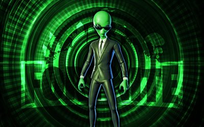 마시 포트 나이트, 4k, 녹색 나선형 배경, 포트 나이트, 창의적인, 녹색 인간 청구서 스킨, fortnite green human bill skin, 녹색 인간 법안, fortnite 캐릭터