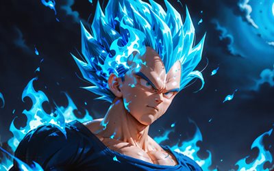 4k, vegeta, de cerca, bola de dragón, príncipe vegeta, llamas de fuego azul, super saiyan vegeta, personajes de anime, dragon ball z, vegeta dbz, personajes de dragon ball
