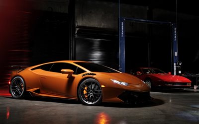 suoercars, tuning, Vorsteiner, Lamborghini Huracan, 2016, de noche, V-FF-105, naranja Huracan