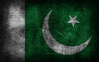 4k, bandiera del pakistan, struttura di pietra, sfondo di pietra, bandiera pakistana, arte del grunge, giorno del pakistan, simboli nazionali pakistani, pakistan