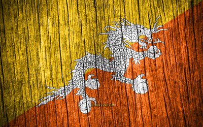 4K, Flag of Bhutan, Day of Bhutan, Asia, wooden texture flags, Bhutan flag, Bhutan national symbols, Asian countries, Bhutan