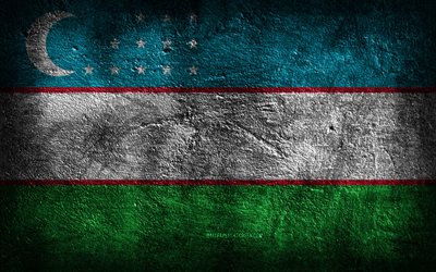 4k, ウズベキスタンの旗, 石の質感, ウズベキスタンの日, 石の背景, ウズベキスタンの国家のシンボル, ウズベキスタン