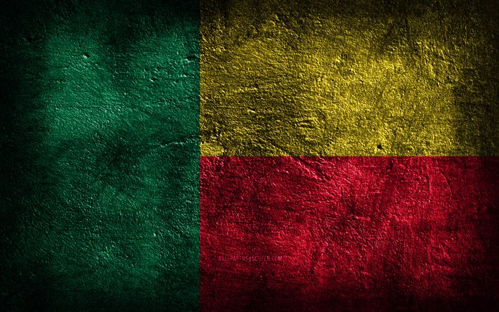 4k, 베냉 국기, 돌 질감, 베냉의 국기, 베냉의 날, 돌 배경, 그런지 아트, 베냉 국가 상징, 베냉