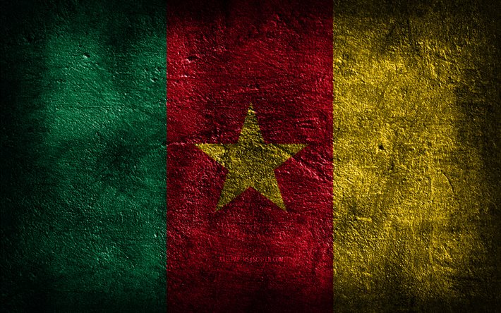 4k, kameruns flagga, stenstruktur, kameruns dag, stenbakgrund, grungekonst, kameruns nationella symboler, kamerun, afrikanska länder