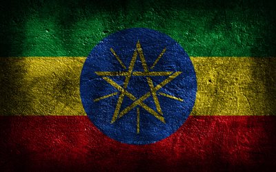 4k, l éthiopie drapeau, la texture de la pierre, le drapeau de l éthiopie, le jour de l éthiopie, la pierre de fond, l art grunge, l éthiopie des symboles nationaux, l éthiopie, les pays africains