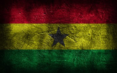 4k, علم غانا, نسيج الحجر, يوم غانا, الحجر الخلفية, فن الجرونج, الرموز الوطنية الغانية, غانا, الدول الافريقية