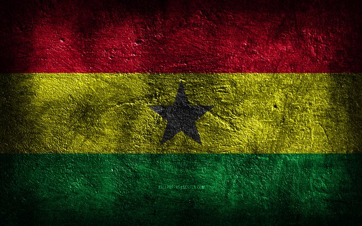 4k, घाना का झंडा, पत्थर की बनावट, घाना का दिन, पत्थर की पृष्ठभूमि, ग्रंज कला, घाना के राष्ट्रीय प्रतीक, घाना, अफ्रीकी देश