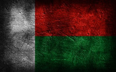 4k, drapeau de madagascar, la texture de la pierre, le drapeau de madagascar, le jour de madagascar, la pierre de fond, l art grunge, les symboles nationaux de madagascar, madagascar, les pays africains