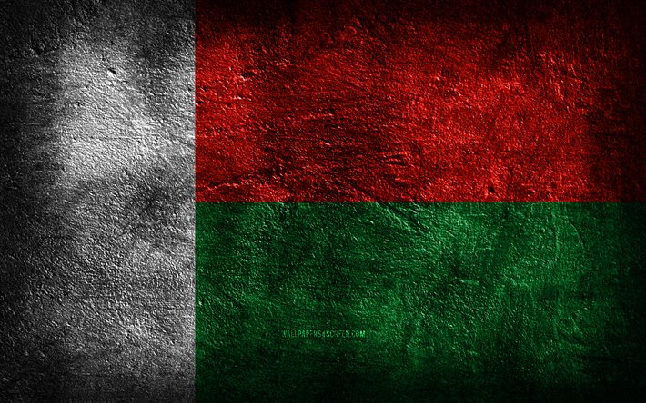 4k, la bandera de madagascar, la textura de piedra, el día de madagascar, la piedra de fondo, el arte del grunge, los símbolos nacionales de madagascar, madagascar, los países africanos