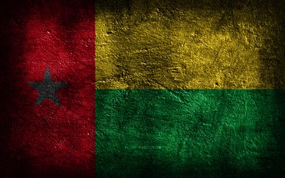 4k, 기니비사우 국기, 돌 질감, 기니비사우의 국기, 기니비사우의 날, 돌 배경, 그런지 아트, 기니비사우 국가 상징, 기니비사우, 아프리카 국가