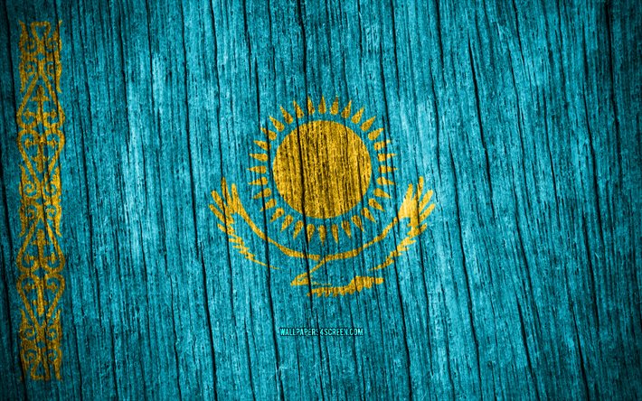 4k, bandiera del kazakistan, giorno del kazakistan, asia, bandiere di struttura in legno, bandiera kazaka, simboli nazionali kazaki, paesi asiatici, kazakistan
