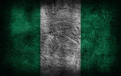4k, ナイジェリアの国旗, 石の質感, ナイジェリアの日, 石の背景, グランジアート, ナイジェリアの国家のシンボル, ナイジェリア, アフリカ諸国
