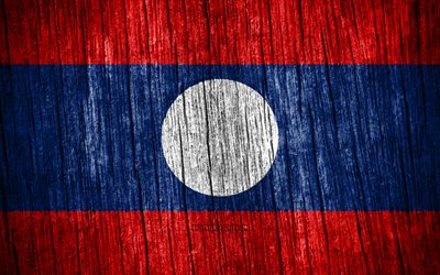 4K, Flag of Laos, Day of Laos, Asia, wooden texture flags, Laotian flag, Laotian national symbols, Asian countries, Laos flag, Laos